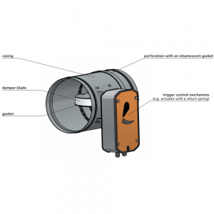 Single blade round low resistance cut-off fire damper for comfort ventilation - Design illustration 